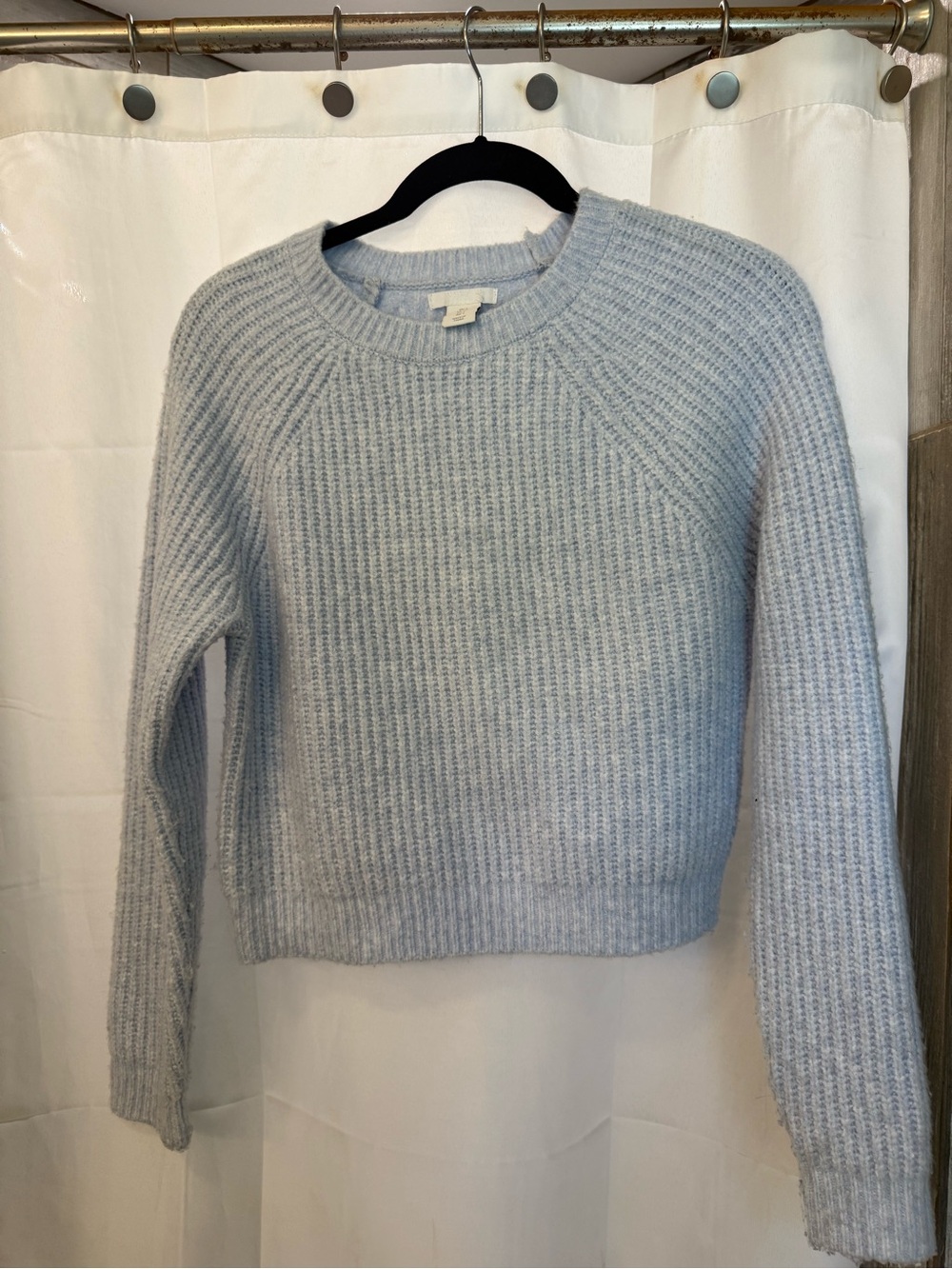 Women’s Cozy Light Blue Ribbed Crewneck Sweater